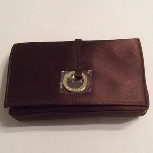 NWOT Bulgari brown satin clutch